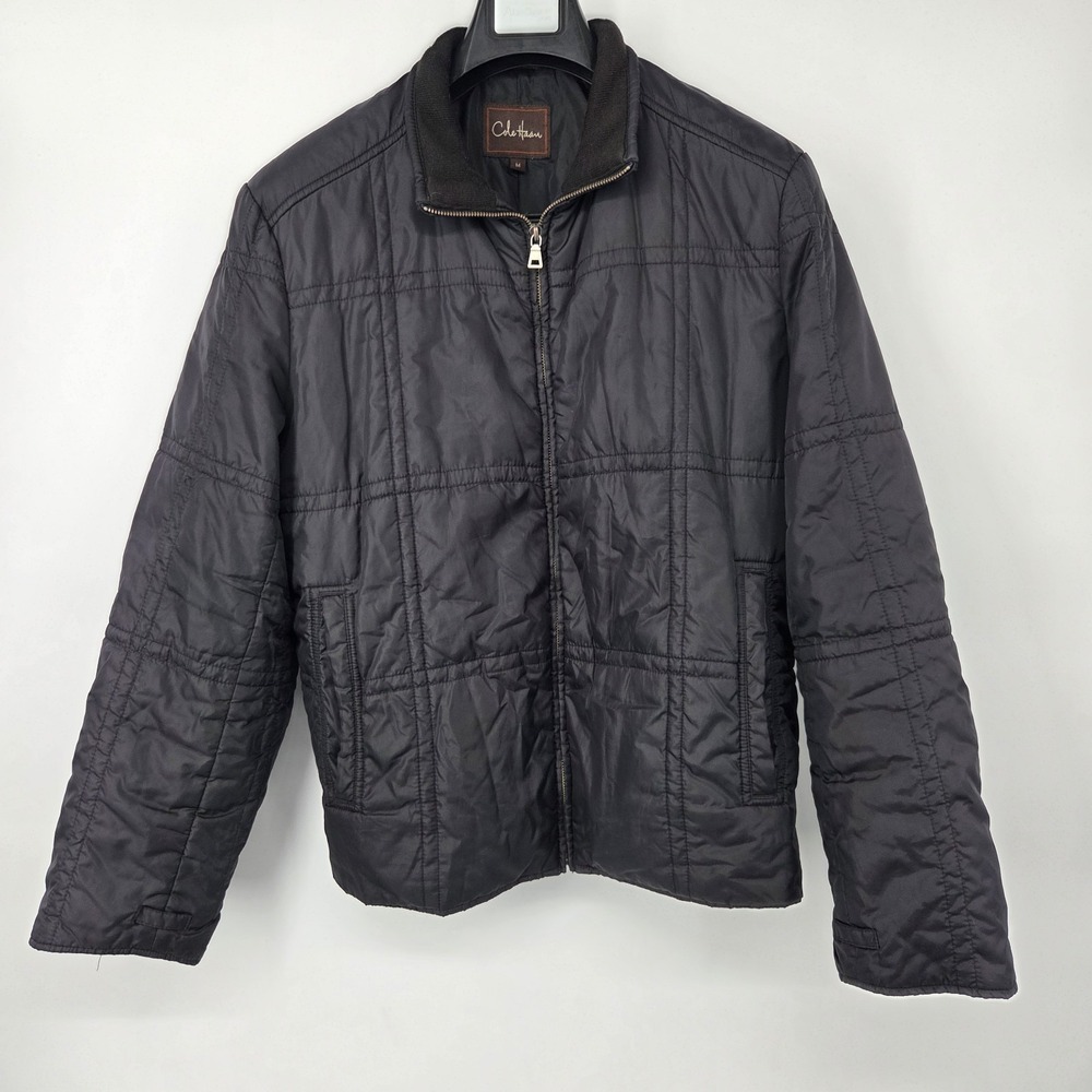 Cole Haan Quilted Bomber Jacket Men's Size Medium Black Collared Pockets